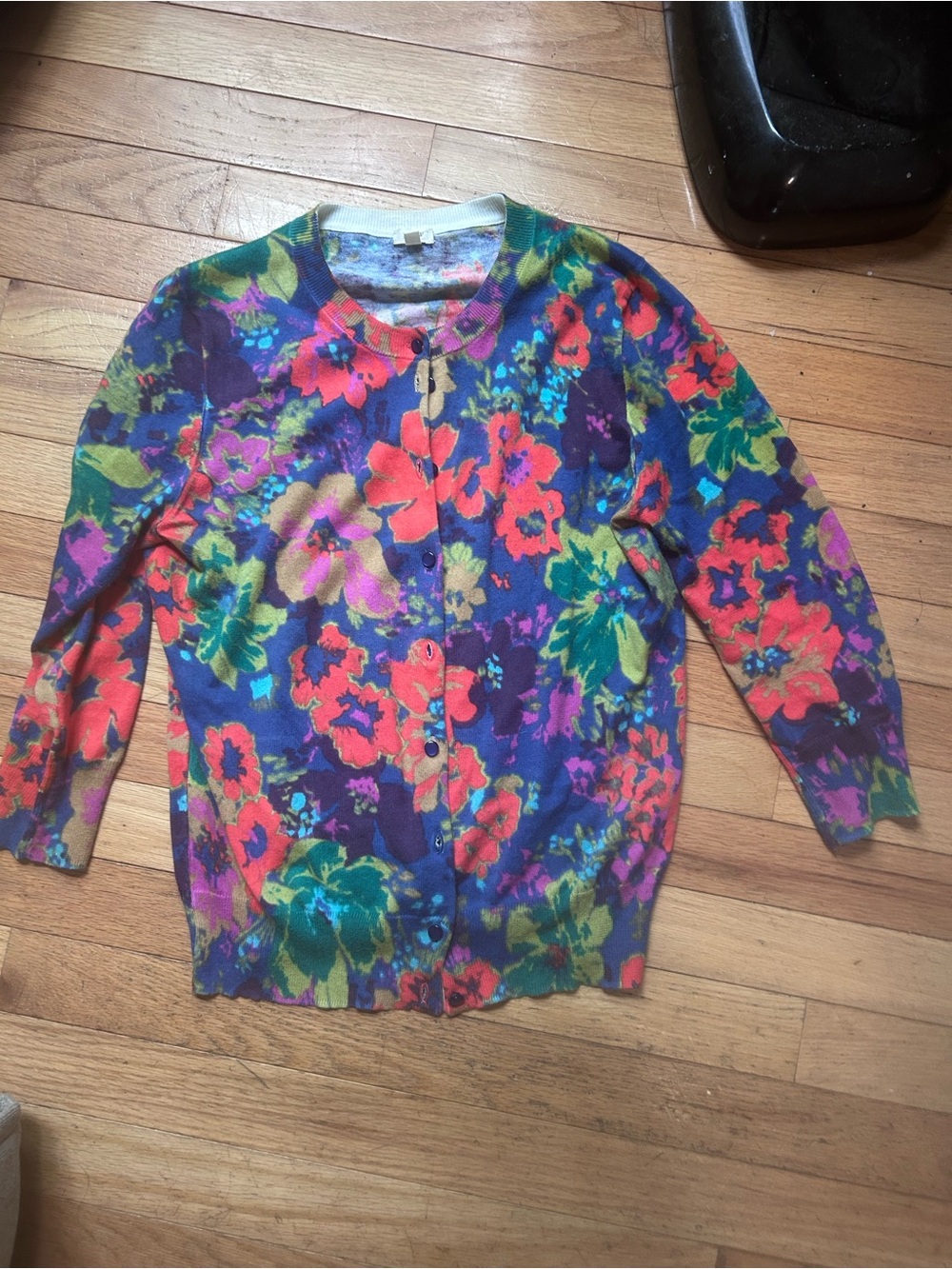 J.Crew Floral Crewneck Cardigan in Pink and Blue